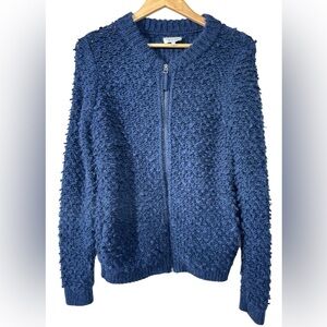 Lucky Brand Chunky Knit Cardigan Zip Navy Wool Blend Sweater Alpaca | Women’s M